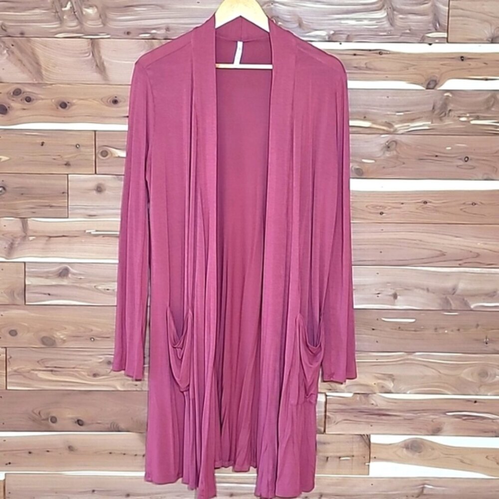 NEW Active USA Open Front Knee Length Long Sleeve Cardigan w/ Pockets